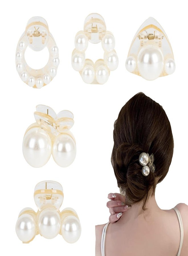 Agirlvct Pearl Hair Clips for Women, Small Hair Claw Clip Strong Hold,Mini Banana Jaw Clip Barrettes Nonslip,Hair Accessories Set Birthday Wedding Gift for Girl Thick Thin Curly Hair(5 PCS) - Image 1